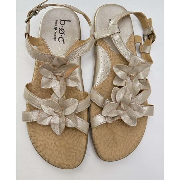 B.O.C. Børn Strappy Sandals Platinum Leather Flowers Flat Heel‎ 7/38 Preppy Boho - Picture 6 of 9